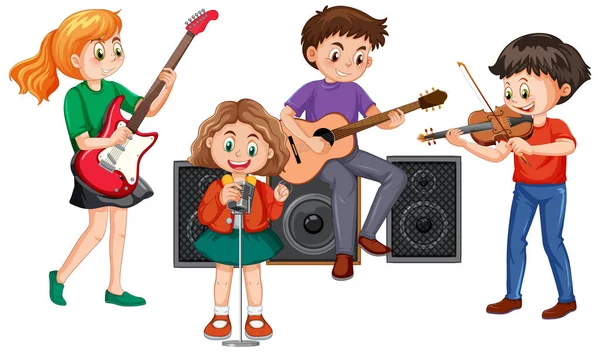 Illusztráció Hangszeren Játszó Gyermekek — Stock Vector