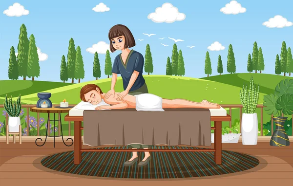 Femme Obtient Massage Dans Spa Illustration — Image vectorielle
