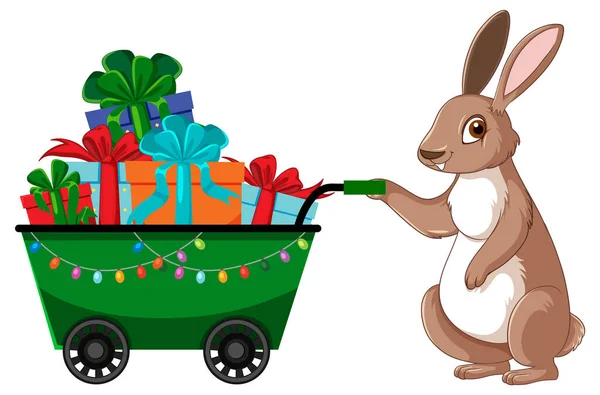 多くの贈り物イラストを持つウサギ — ストックベクタ