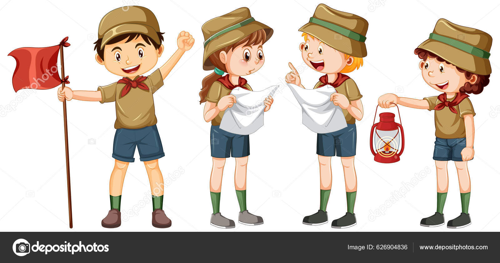 Scout Παιδιά Πεζοπορία Χαρακτήρες Κινουμένων Σχεδίων Εικονογράφηση  Διανυσματικό Αρχείο από ©interactimages626904836
