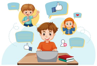 A man using laptop for online learning illustration