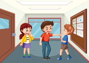 School bullying with student cartoon characters illustration