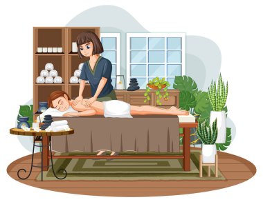 Kadın vücut masajı illüstrasyonu yaptırıyor.