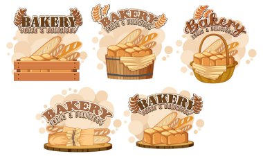 Farklı pastane logo metni illüstrasyonu seti