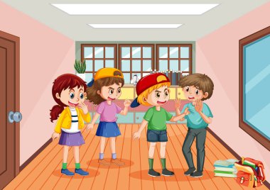 School bullying with student cartoon characters illustration