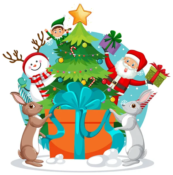 Karácsonyfa Aranyos Nyúl Illusztráció — Stock Vector