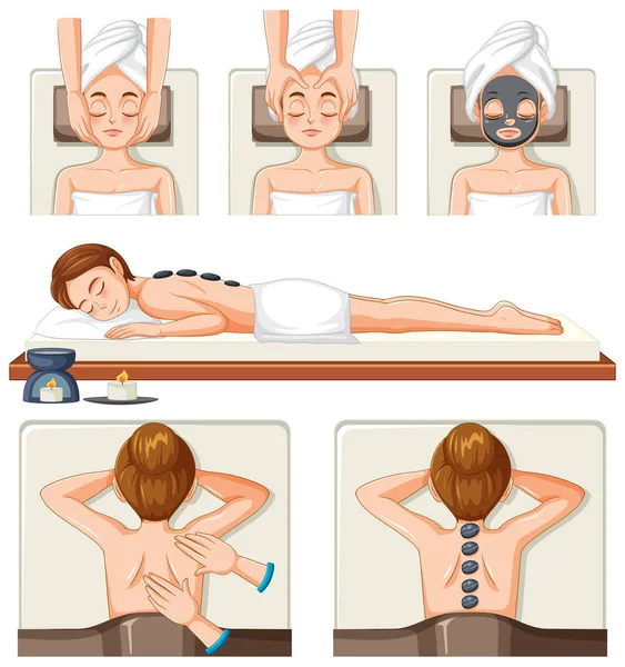 Ensemble Femmes Illustration Massage Spa — Image vectorielle