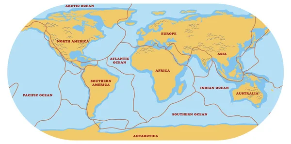 Map Tectonic Plates Boundaries Illustration — Stock Vector