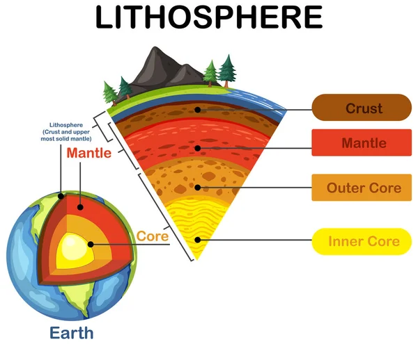 Diagramme Montrant Les Couches Illustration Lithosphère Terrestre — Image vectorielle