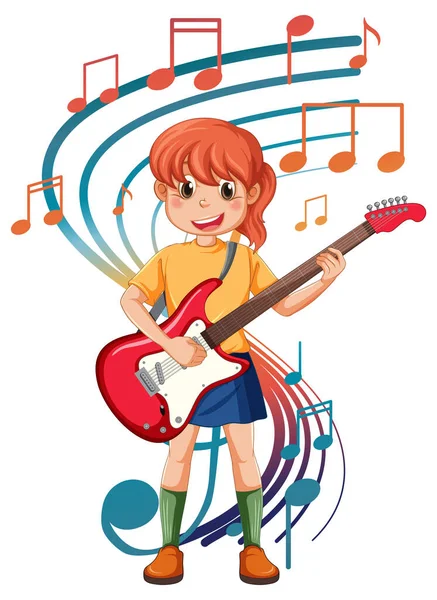 Uma Menina Tocando Guitarra Desenho Animado Ilustração — Vetor de Stock