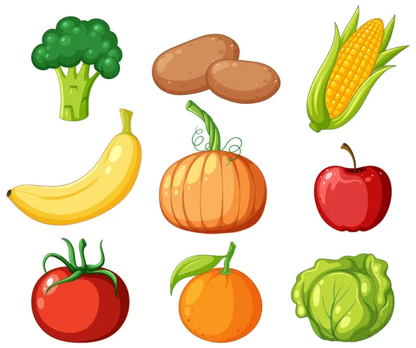 Grupo Ilustración Frutas Hortalizas — Vector de stock