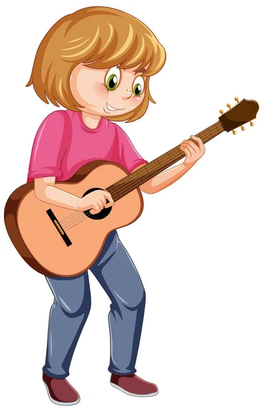 Flicka Som Spelar Akustisk Gitarr Illustration — Stock vektor