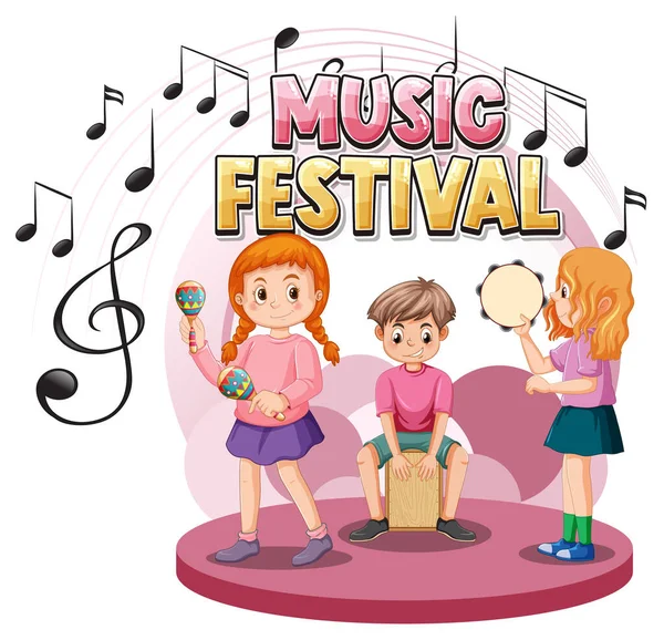 Μουσική Φεστιβάλ Κείμενο Παιδιά Εικονογράφηση Μπάντα Μουσική — Διανυσματικό Αρχείο
