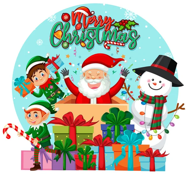 Joyeux Texte Noël Avec Illustration Personnage Dessin Animé Père Noël — Image vectorielle