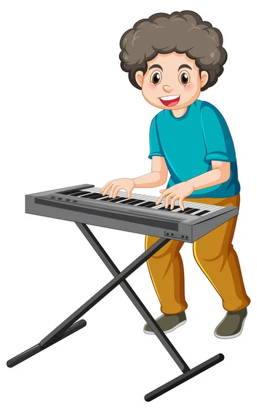 Boy Playing Electric Keyboard Piano Vector Illustration — Stock Vector