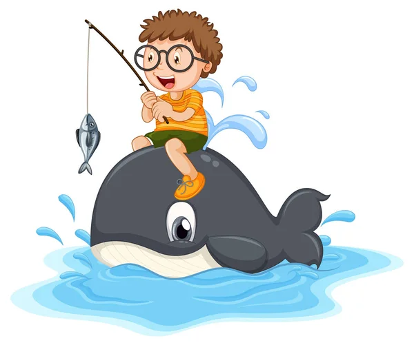 Cute Boy Riding Whale Illustration — Vector de stock