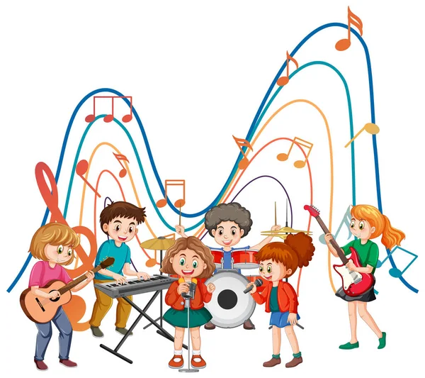 Boldog Gyerekek Játszanak Hangszerek Illusztráció — Stock Vector