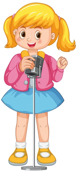 Dívka Zpívající Mikrofonem Vektorové Ilustrace — Stockový vektor