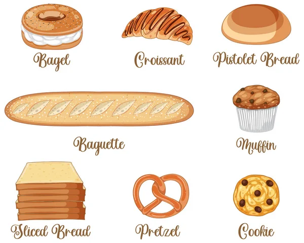Set Pan Pastelería Productos Panadería Ilustración — Vector de stock
