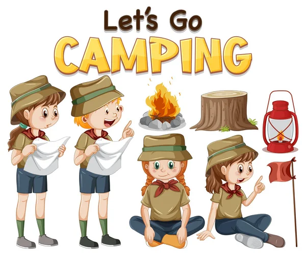 Set Von Camping Kids Cartoon Figur Illustration — Stockvektor