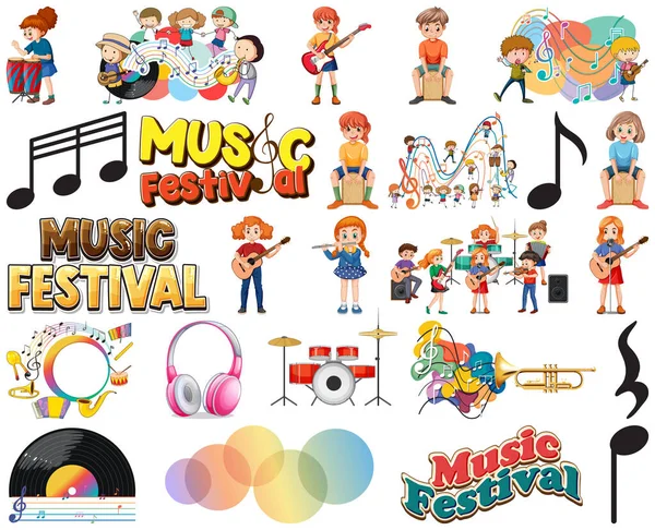 Παιδικά Μουσικά Όργανα Και Μουσικά Σύμβολα Που Εικονογράφηση — Διανυσματικό Αρχείο
