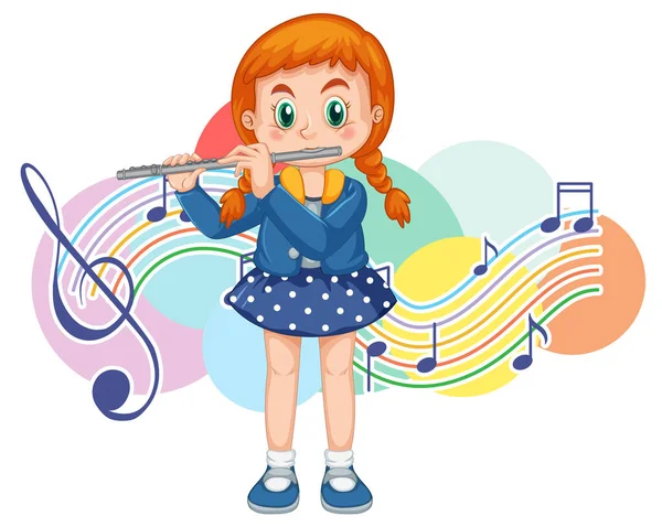 Ein Mädchen Spielt Flöte Cartoon Illustration — Stockvektor