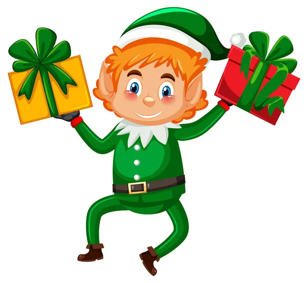 Piccolo Elfo Possesso Illustrazione Regalo Natale — Vettoriale Stock