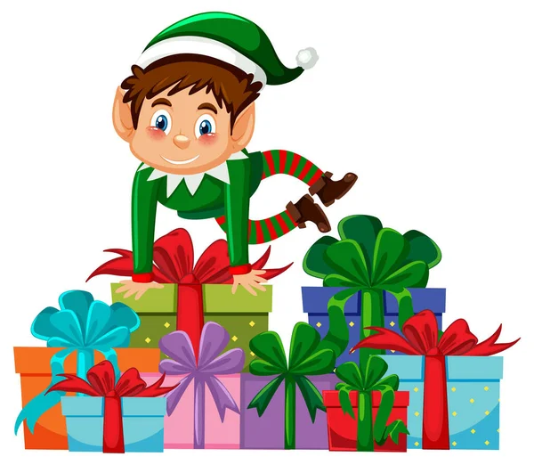 Piccolo Elfo Con Illustrazione Regalo Natale — Vettoriale Stock