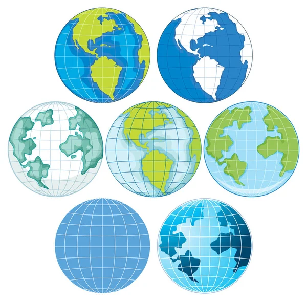 Ensemble Globes Terre Illustration Isolée — Image vectorielle
