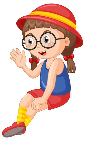 Cute Girl Wearing Glasses Cartoon Character Illustration — ストックベクタ
