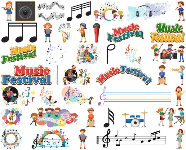 Strumenti Musicali Bambini Simboli Musicali Set Illustrazione — Vettoriale Stock