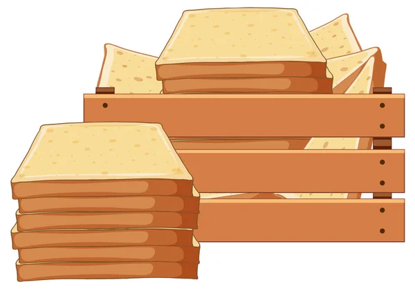 Frisches Brot Holzkiste Illustration — Stockvektor