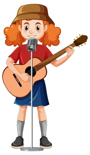 Menina Tocando Guitarra Acústica Vetor Ilustração —  Vetores de Stock