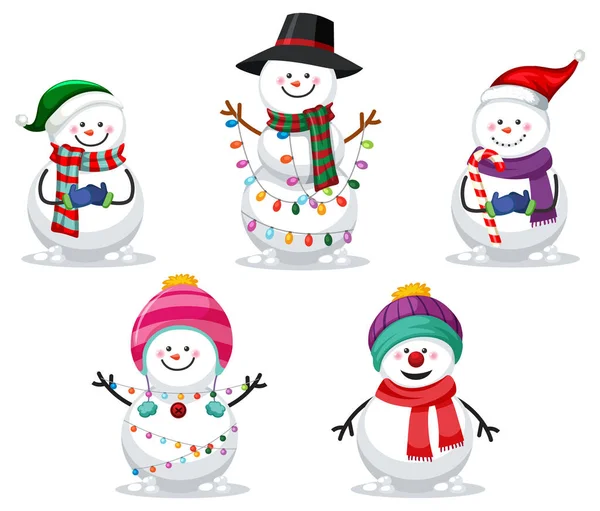 Christmas Snowman Cartoon Character Set Illustration — Stock Vector