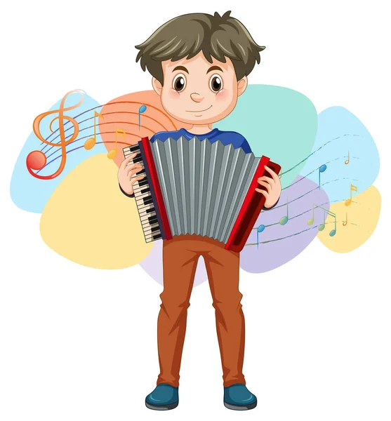 Egy Fiú Játszik Harmonika Rajzfilm Illusztráció — Stock Vector