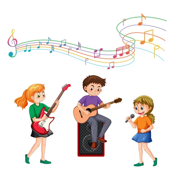 Music Band Kids Cartoon Illustration — Stock Vector