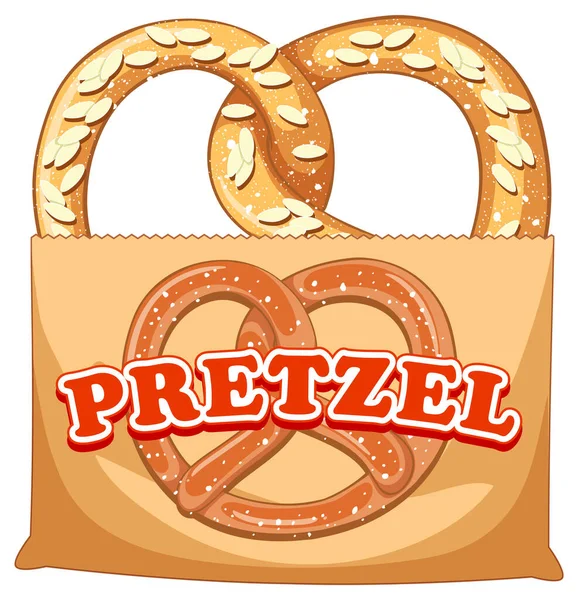 Pretzel Bread Paper Bag Illustration — Stock Vector