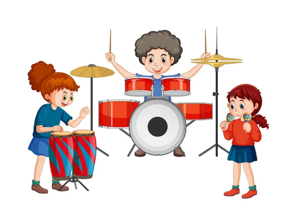 Hudební Skupina Děti Kreslené Ilustrace — Stockový vektor