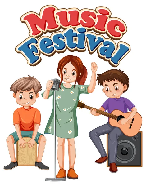 Texto Del Festival Música Con Ilustración Bandas Música Para Niños — Archivo Imágenes Vectoriales
