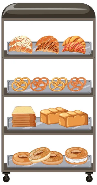 Хлібопекарська Полиця Ілюстрацією Випічки — стоковий вектор