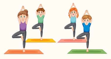 Yoga illüstrasyonu yapan bir grup insan.