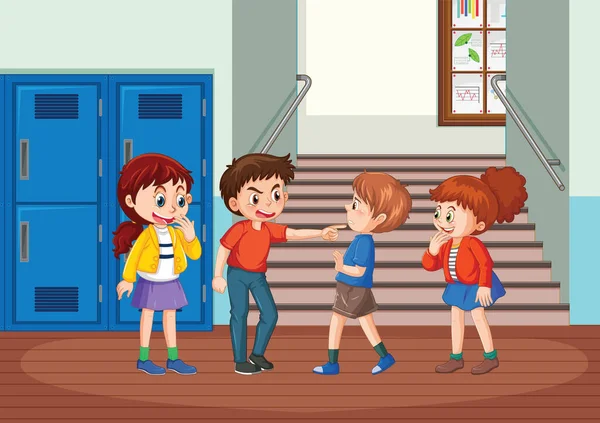 Bullying Crianças Cena Escola Ilustração — Vetor de Stock