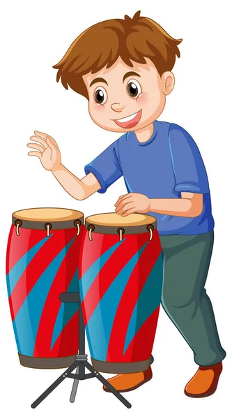 Мальчик Играет Векторных Барабанах — стоковый вектор