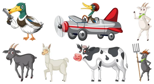 Set Various Animals Cartoon Characters Illustration — Wektor stockowy