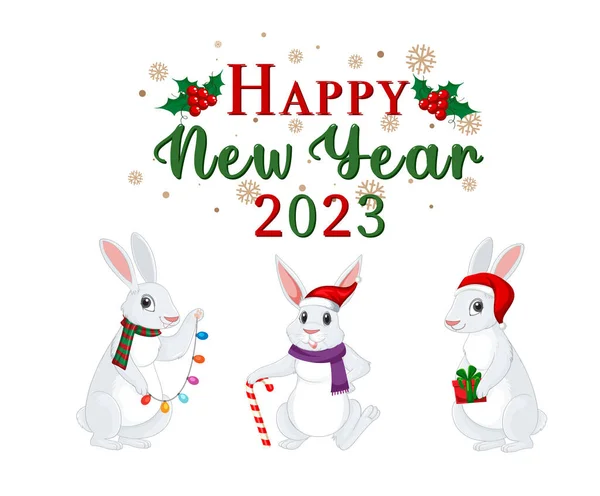 Ευτυχισμένο Νέο Έτος 2023 Κουνέλι Έτος Εικονογράφηση — Διανυσματικό Αρχείο
