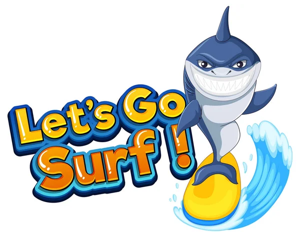 Cute Shark Cartoon Character Surfing Icon Illustration — Stock Vector