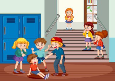 School bullying with student cartoon characters illustration