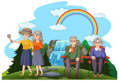 Park illüstrasyonunda dinlenen son sınıf öğrencileri