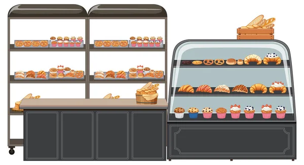 Bäckereivitrine Mit Backwaren Illustration — Stockvektor