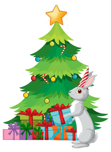 ウサギのイラスト付きクリスマスツリー — ストックベクタ